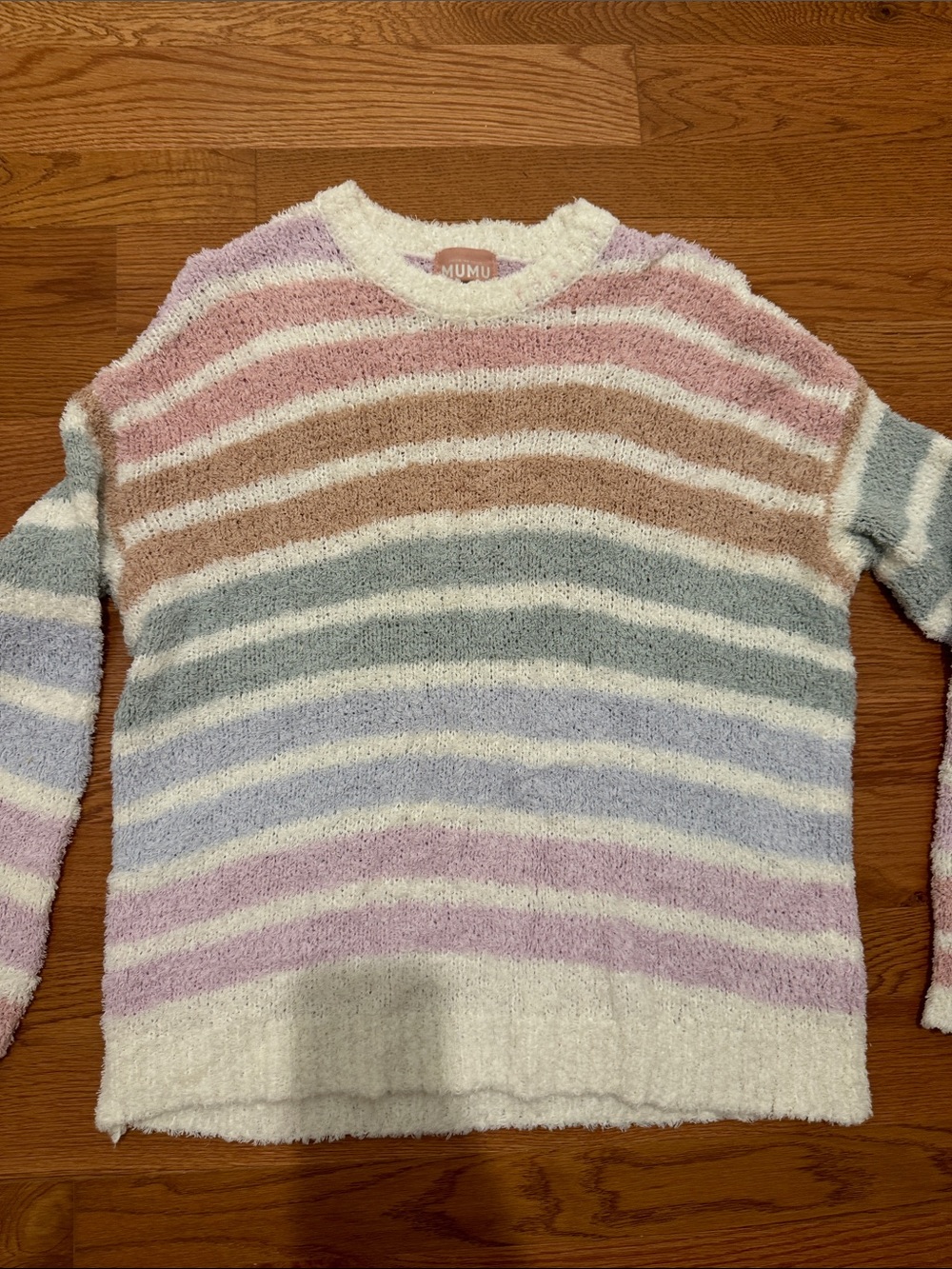 MUMU - Plush Multicolor Striped Crewneck Sweater - Pastel Stripe